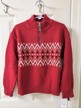 NWT Carter's Boys/Toddler Red Quarter-Zip Fair Isle Knit Sweater Sizr 5T